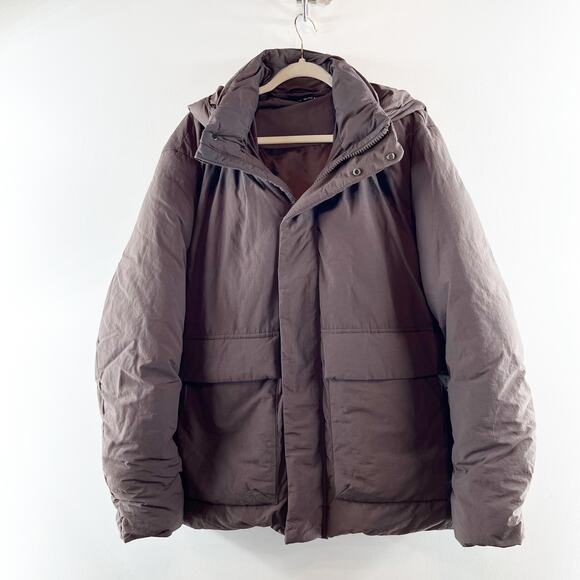 ZARA Zip Up Puffer Jacket Coat Parka Hooded Brown Large - Picture 2 of 12